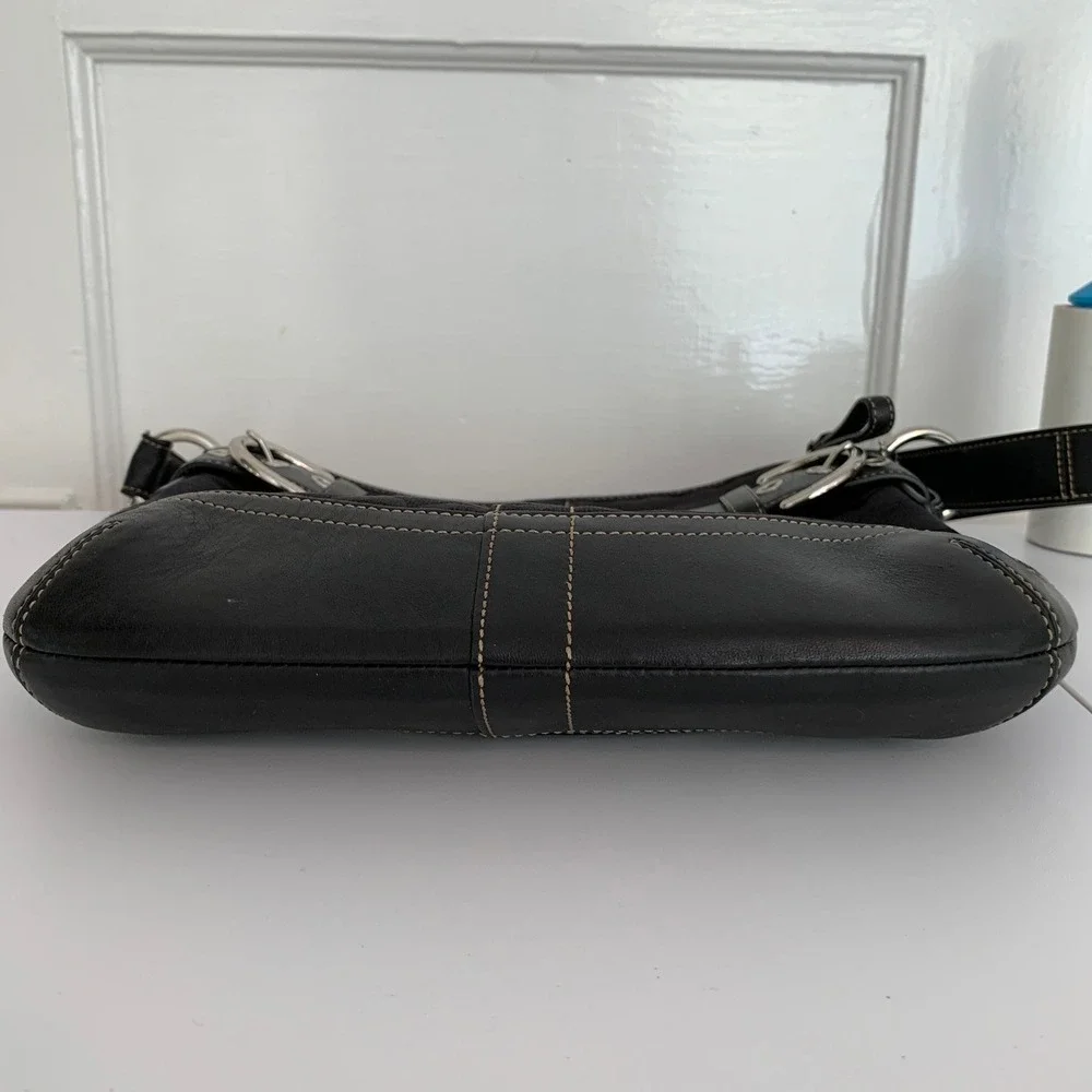 Vintage Coach Black Monogram Canvas Soho Duffle Shoulder Bag Silver Buckles - Picture 12 of 16